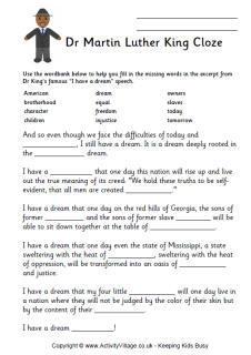 martin luther king jr worksheets i have a dream