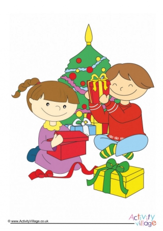 Opening Christmas Presents Poster