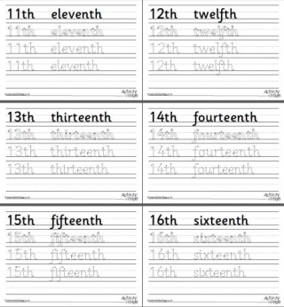 ordinal numbers 1 to 20 worksheets set 1
