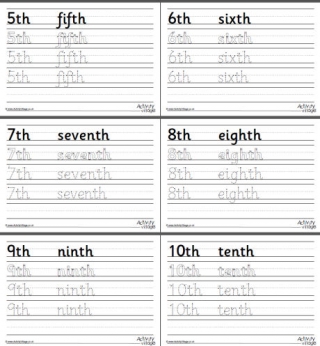 ordinal number word handwriting worksheets 1 to 20