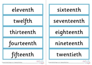 Ordinal Numbers Word Cards 11-20