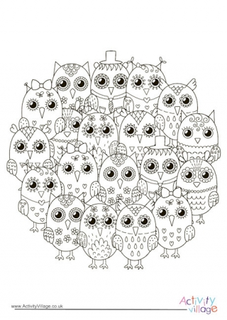 Owls Circle Colouring Page 1