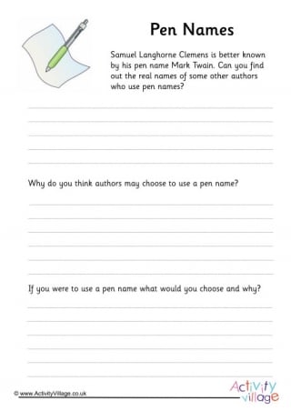 Pen Names Worksheet