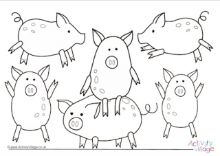 Pig Scene Colouring Page