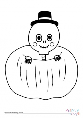 Pumpkin Skeleton Colouring Page