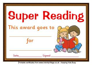 reading certificate templates for kids