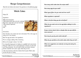 recipe worksheets