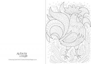 Rooster Doodle Colouring Card