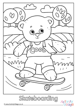 Skateboarding Teddy Bear Colouring Page 2