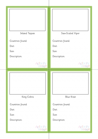 Snakes: Venomous Snakes Fact cards