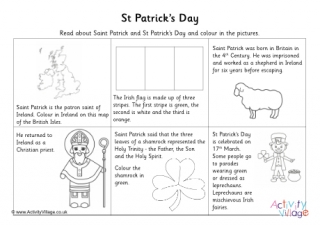 St Patrick's Day read and colour