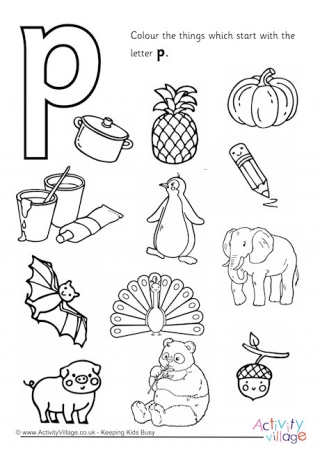 Start With The Letter P Colouring Page