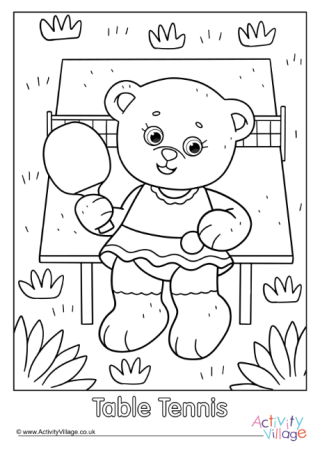 Table Tennis Teddy Bear Colouring Page 2