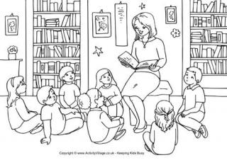 teacher reading coloring pages