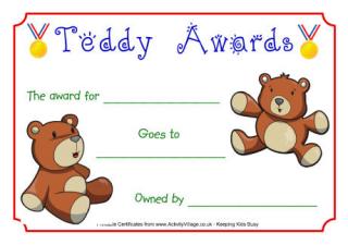 Teddy Medal Certificate