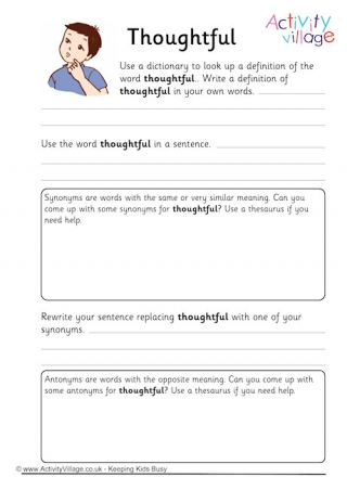 Thoughtful Vocabulary Worksheet