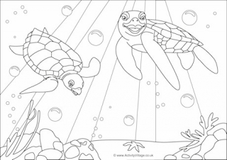 Sea Turtles Scene Colouring Page