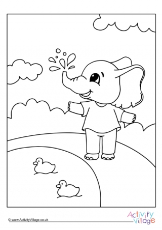Visiting The Ducks Elephant Colouring Page