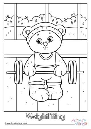 Weightlifting Teddy Bear Colouring Page 2