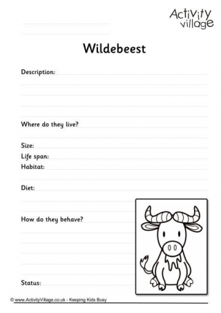 Wildebeest Worksheet