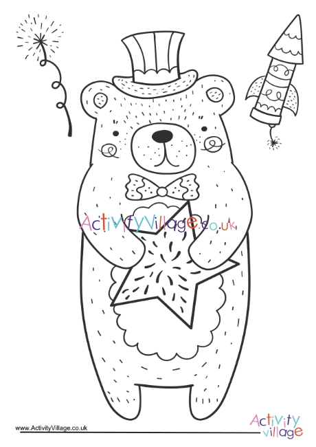 Download 4th July Bear Colouring Page