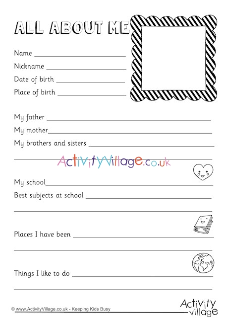 All About Me Worksheet 2