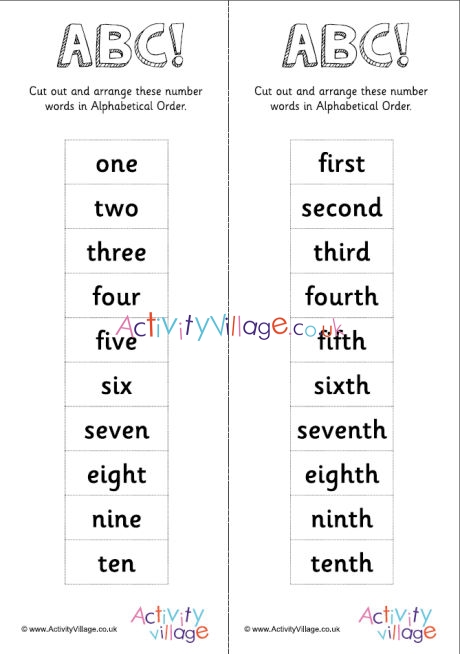 Alphabetical Order 10 Number Words