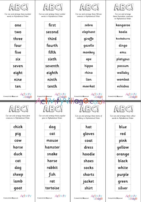 spelling individual words alphabetically
