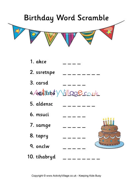 Birthday Word Scramble