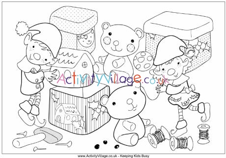 Christmas Elves Colouring Page - One of Many Christmas Colouring Pages