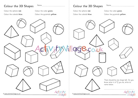 colour the 3d shapes worksheets