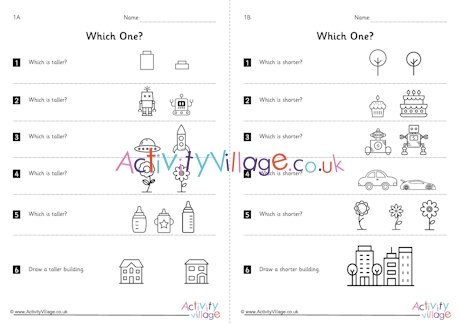 Comparing Height Worksheets Set 1