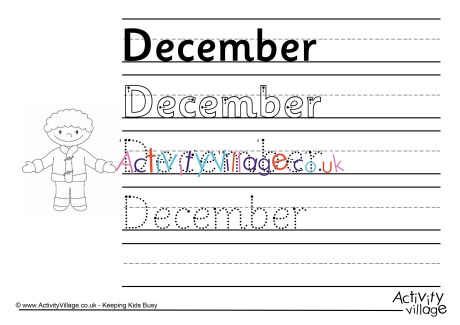 December handwriting worksheet