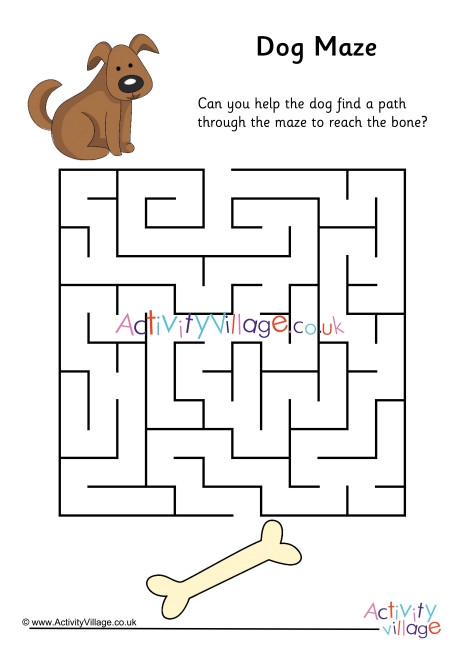 Printable worksheet for kids maze with a dog 