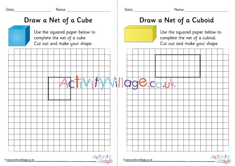 drawing nets of 3d shapes worksheets set 1