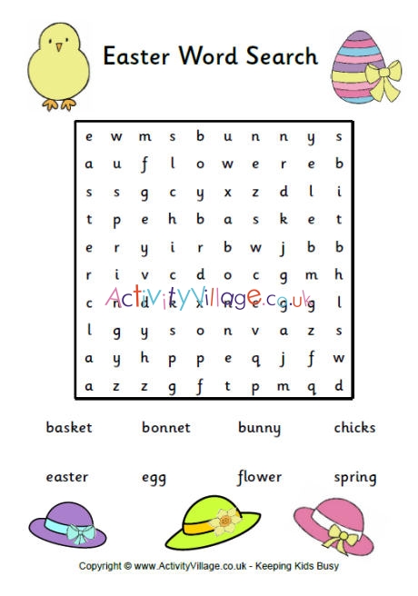 kids easter word search