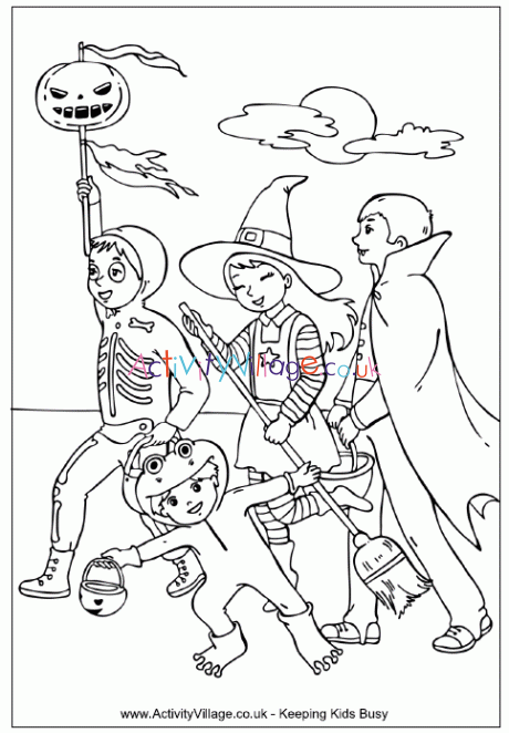 Going trick or treating colouring page