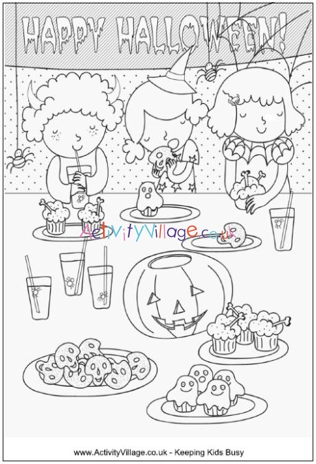 Halloween Party Colouring Page