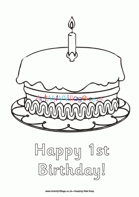 1st birthday cake coloring page