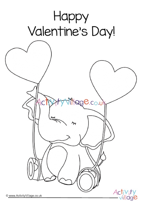 Download Happy Valentine's Day Elephant Colouring Page