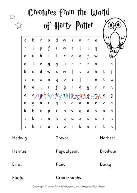 Harry Potter Creatures Word Search