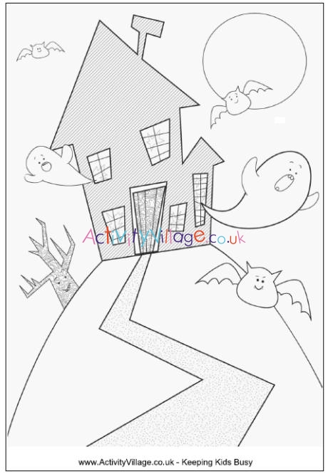 Haunted House Colouring Page for Younger Kids