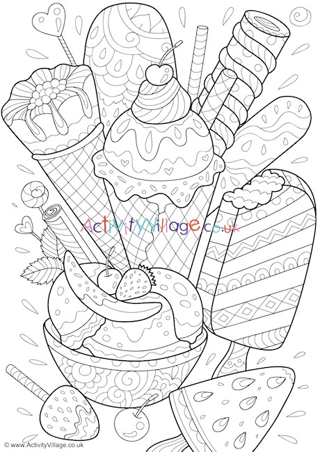 Ice Cream Doodle Colouring Page