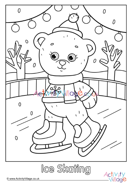 Ice Skating Teddy Bear Colouring Page 2