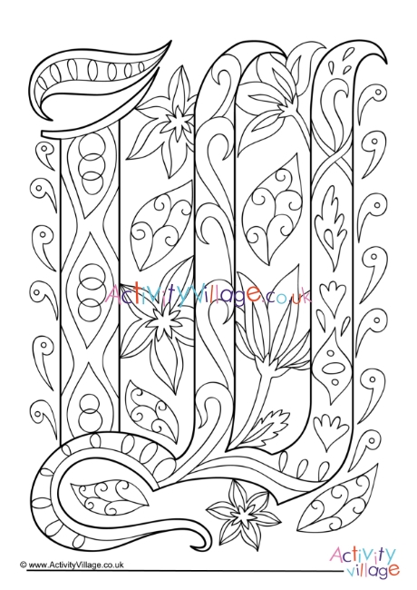 illuminated-letter-w-colouring-page