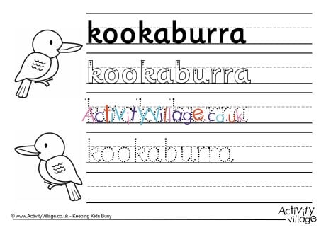 Kookaburra handwriting worksheet