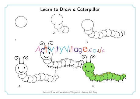 How to Draw a Caterpillar for Kids (Insects) Step by Step |  DrawingTutorials101.com