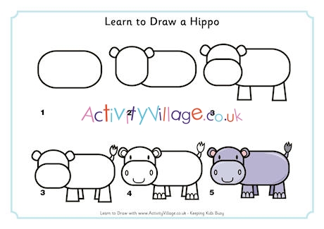 How To Draw A Hippo With Shapes - Art For Kids Hub -
