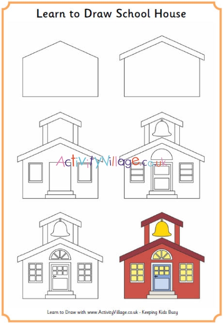 how to draw a school building step by step