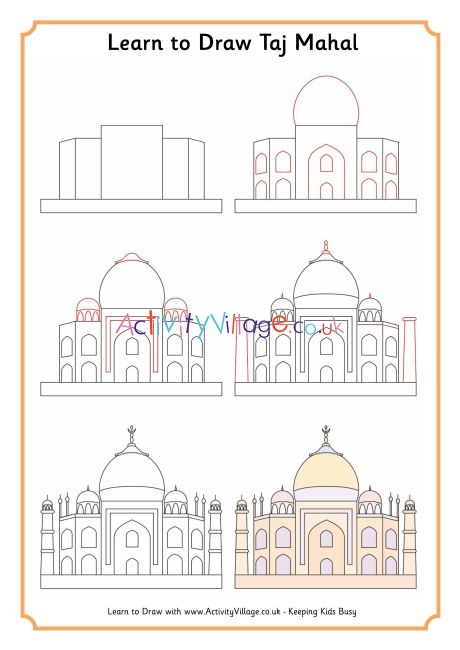Drawing of the Taj Mahal. Agra, India Stock Illustration - Illustration of  city, mausoleum: 55907410
